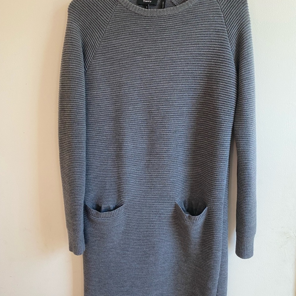 Theory Charcoal Ribbed Crew Neck Sweater